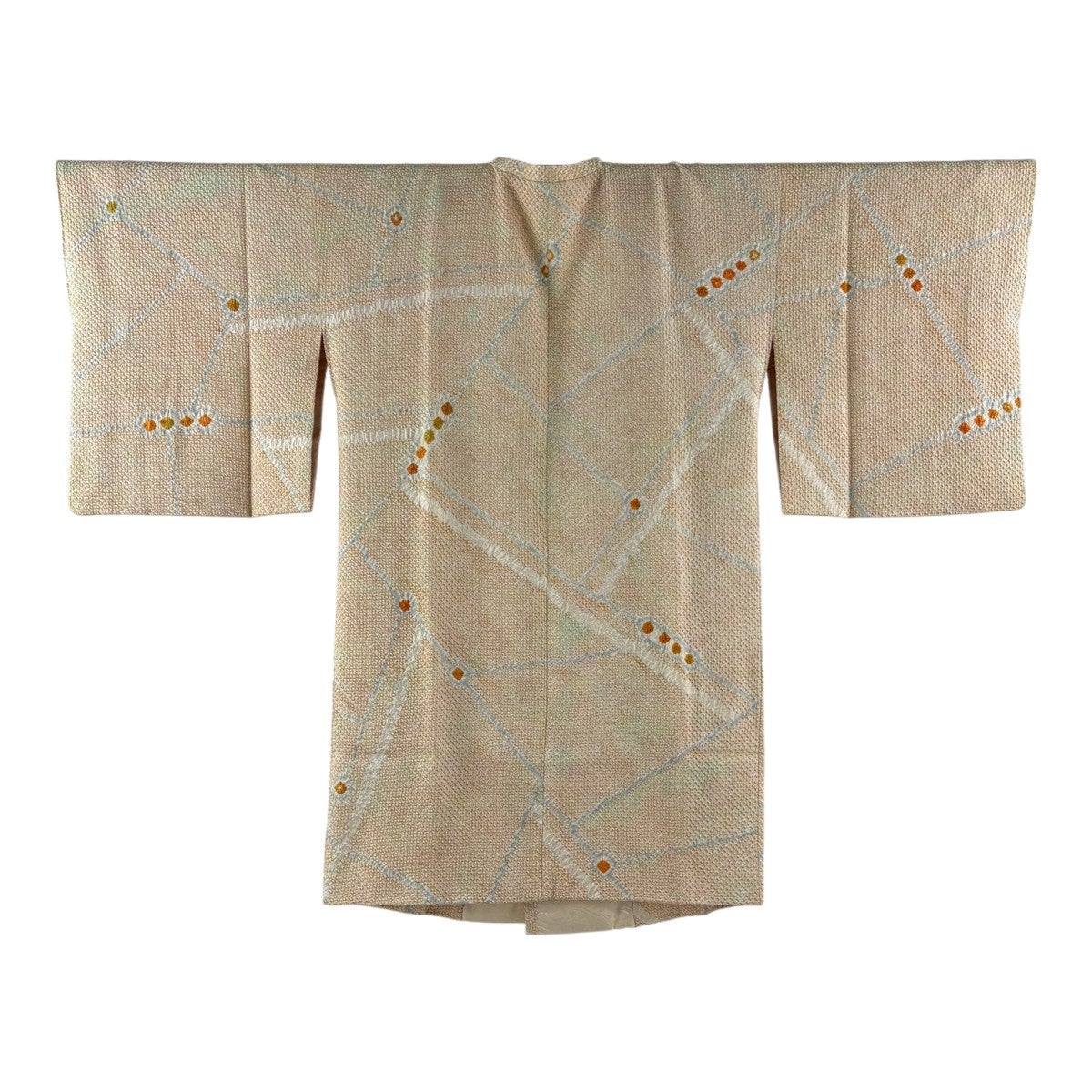 美品】 道行 身丈115cm 裄丈68cm L 和装コート 角衿 幾何学 赤紫 正絹