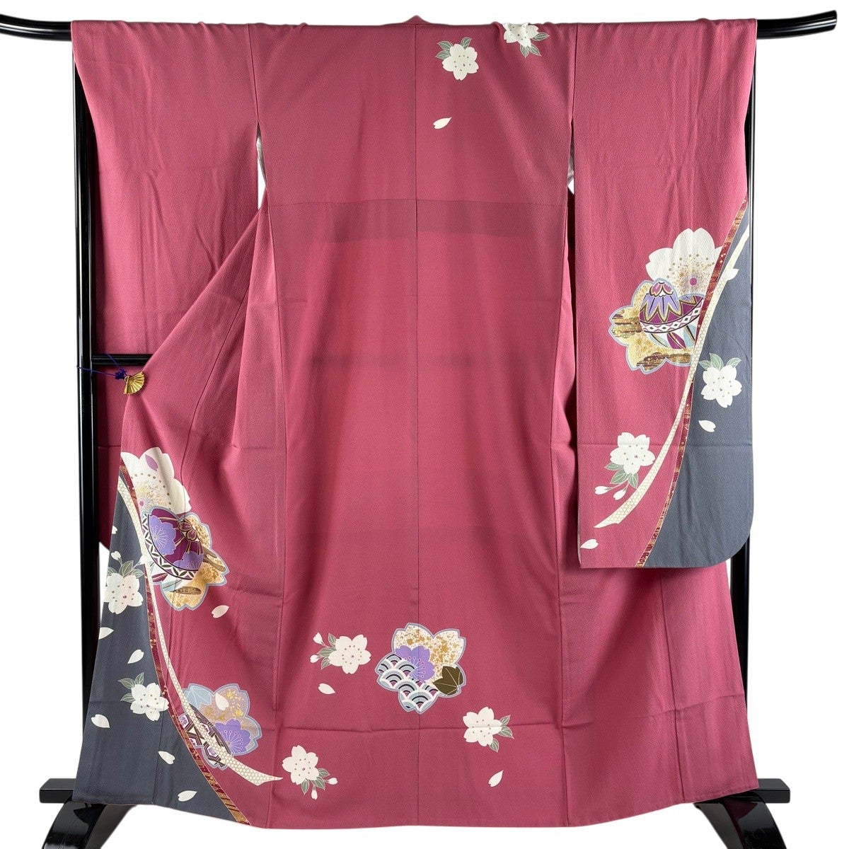 振袖 身丈161.5cm 裄丈67.5cm L 袷 桜 手鞠 金彩 染め分け ピンク 正絹