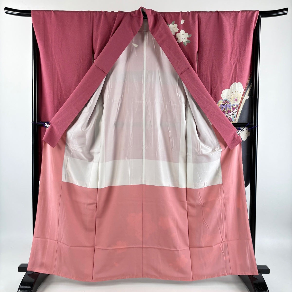 振袖 身丈161.5cm 裄丈67.5cm L 袷 桜 手鞠 金彩 染め分け ピンク 正絹