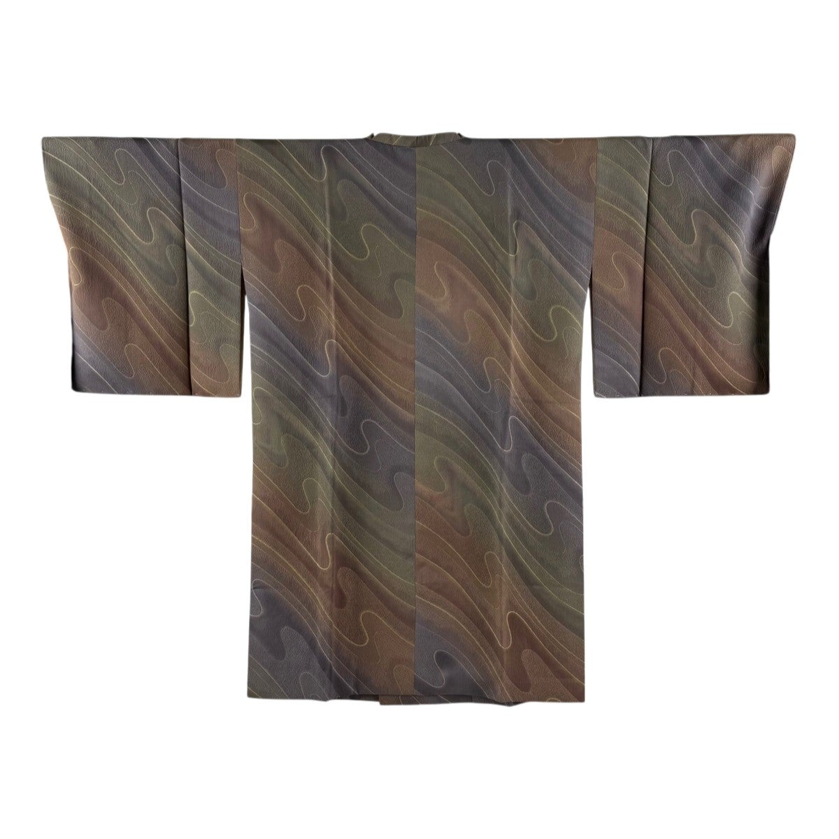 美品】 道行 身丈98cm 裄丈67.5cm L 和装コート 角衿 枝花 地紋 焦茶色