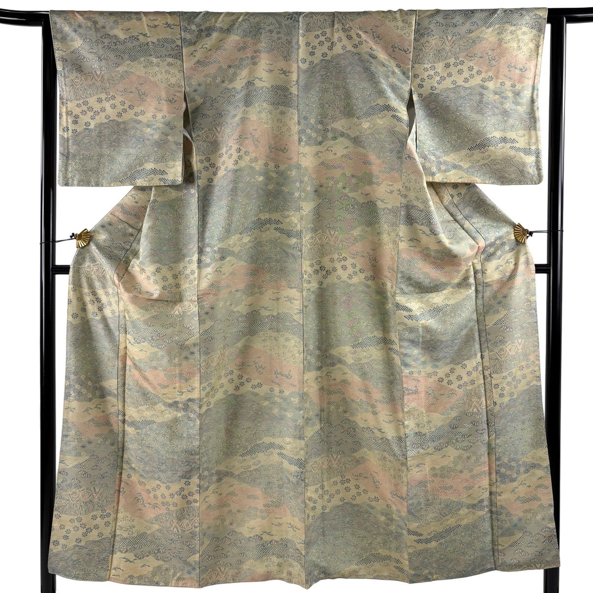 紬 身丈156.5cm 裄丈64cm M 袷 横縞 黒 正絹 優品｜中古・古着