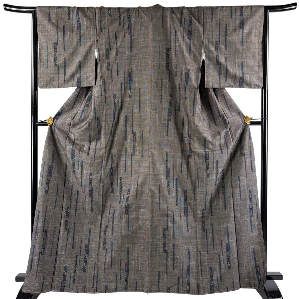 大島紬 身丈164.5cm 裄丈65.5cm M 袷 証紙あり 草花 紺色 正絹 名品