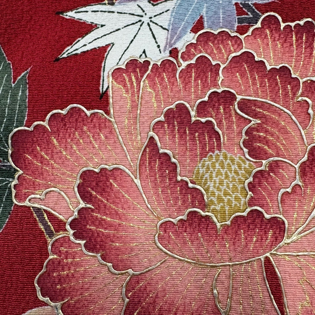 振袖 身丈163cm 裄丈68cm L 袷 草花 七宝 金彩 縮緬 赤 正絹 秀品