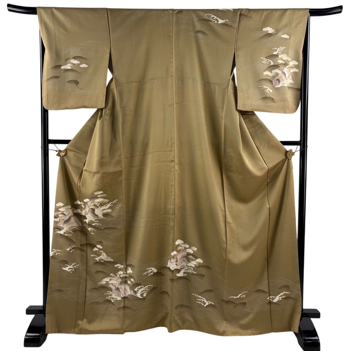 訪問着 身丈168.5cm 裄丈69cm L 袷 松竹梅 御所車 金糸 金彩 茶色 正絹