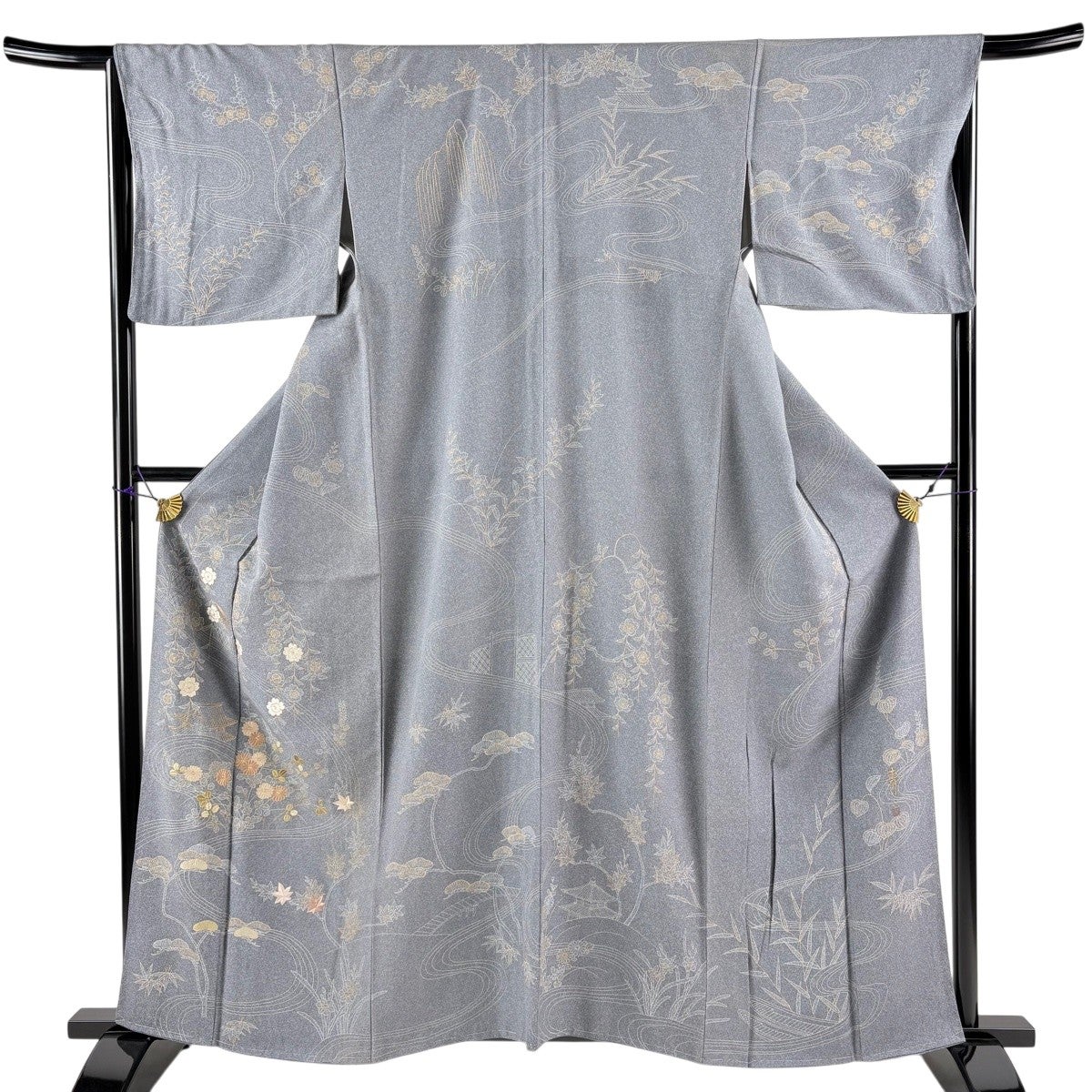 訪問着 身丈159.5cm 裄丈65cm M 袷 松井青々 落款 草花 霞 金糸