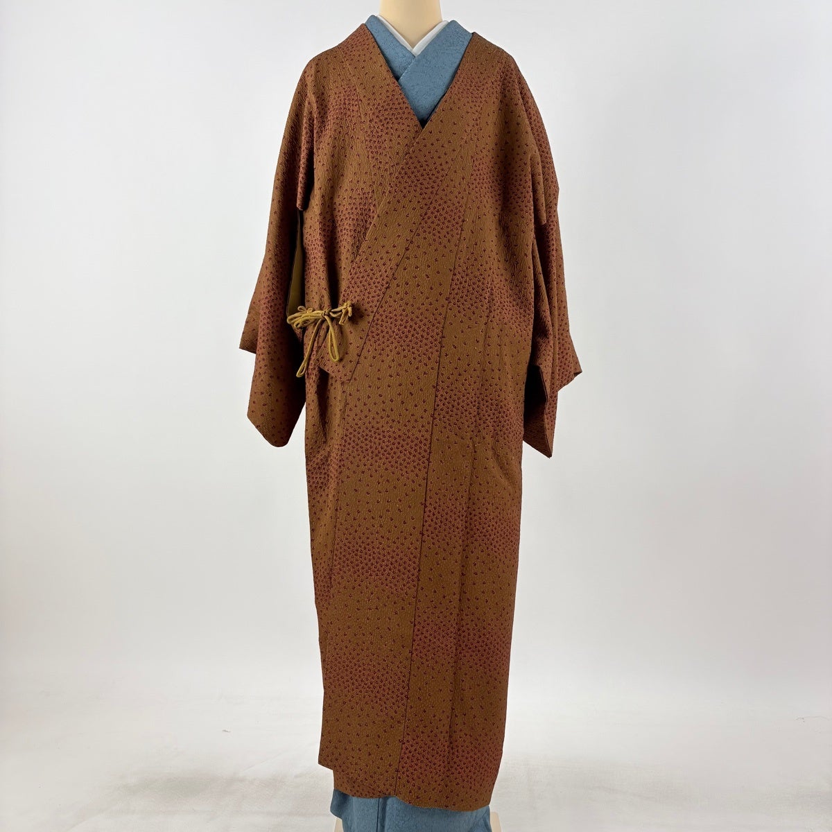 道中着 身丈132cm 裄丈66.5cm M 和装コート 着物衿 花 茶色 正絹 逸品