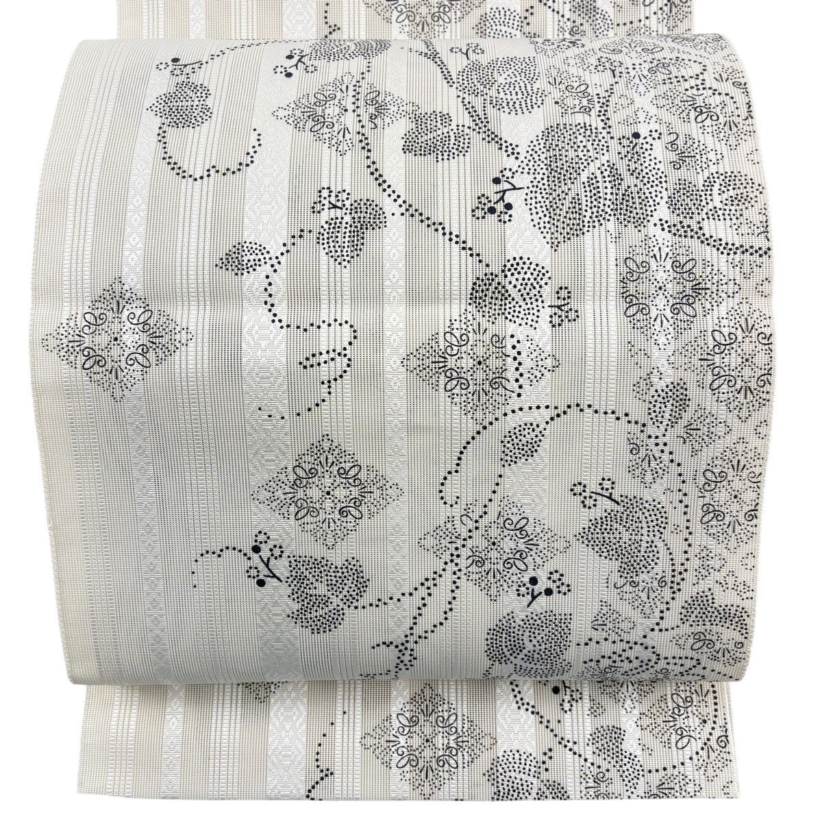 美品】 名古屋帯 逸品 夏帯 紗 松葉仕立て 八寸名古屋帯 蔦 菱 灰白