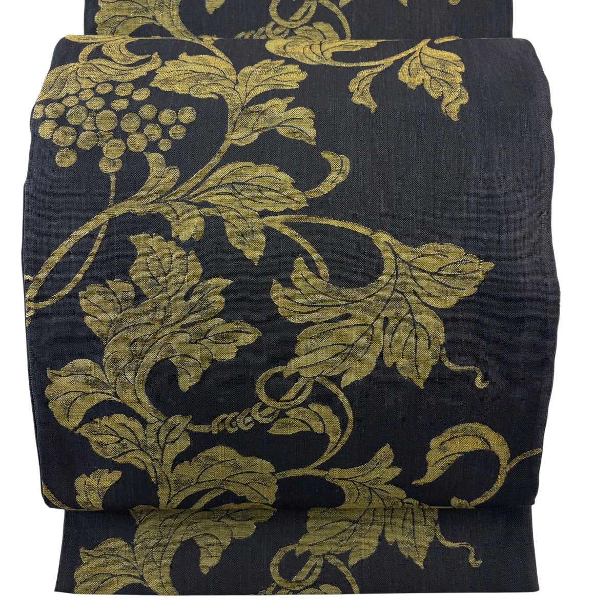 美品】 袋帯 名品 証紙あり 煌宝紬 華文 葡萄唐草 箔 灰茶 六通 正絹