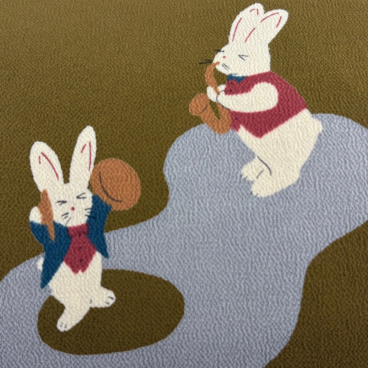 美品】 名古屋帯 逸品 兎 縮緬 茶緑色 正絹｜中古・古着・リサイクル