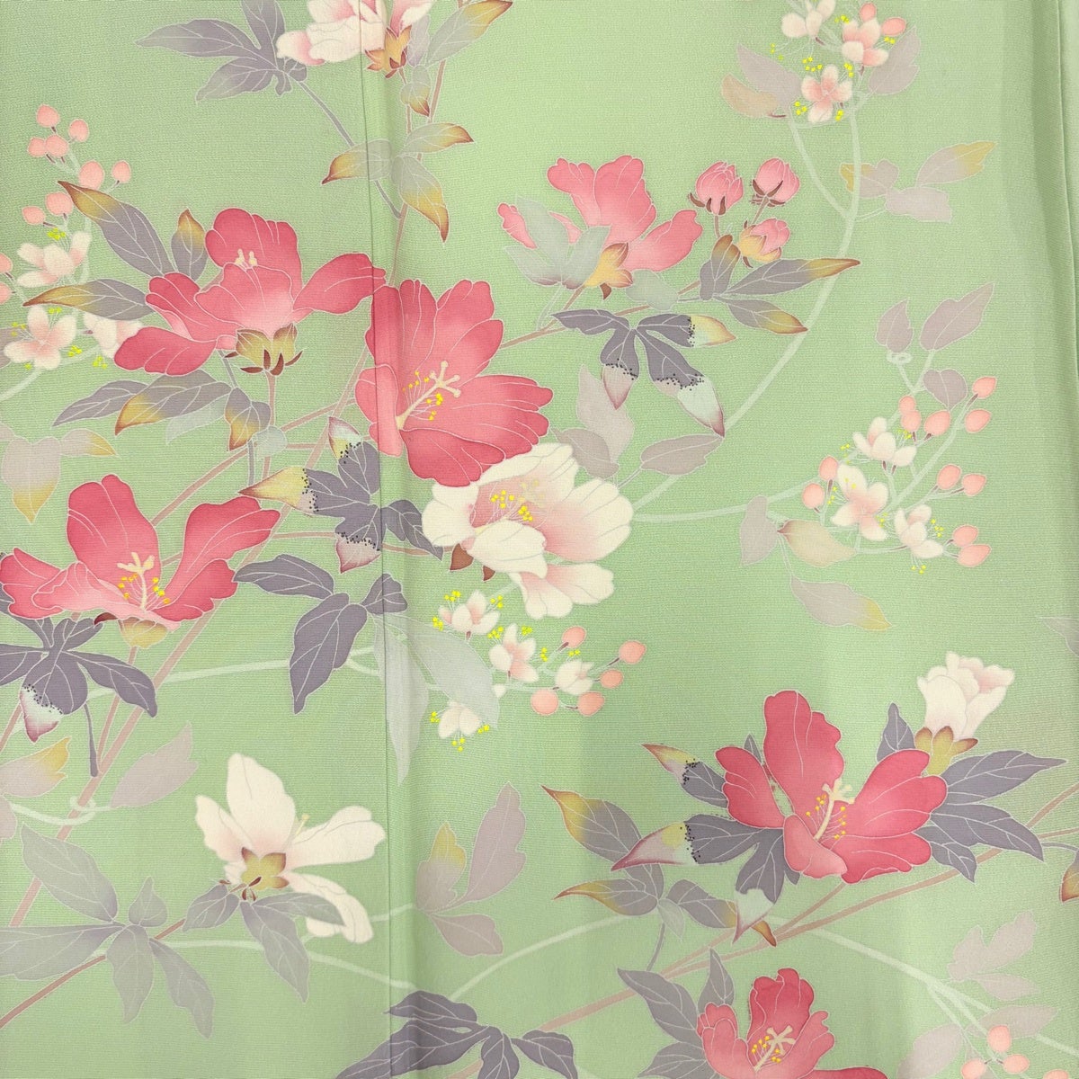 訪問着 身丈158cm 裄丈63.5cm S 袷 落款あり 草花 薄緑 正絹 名品
