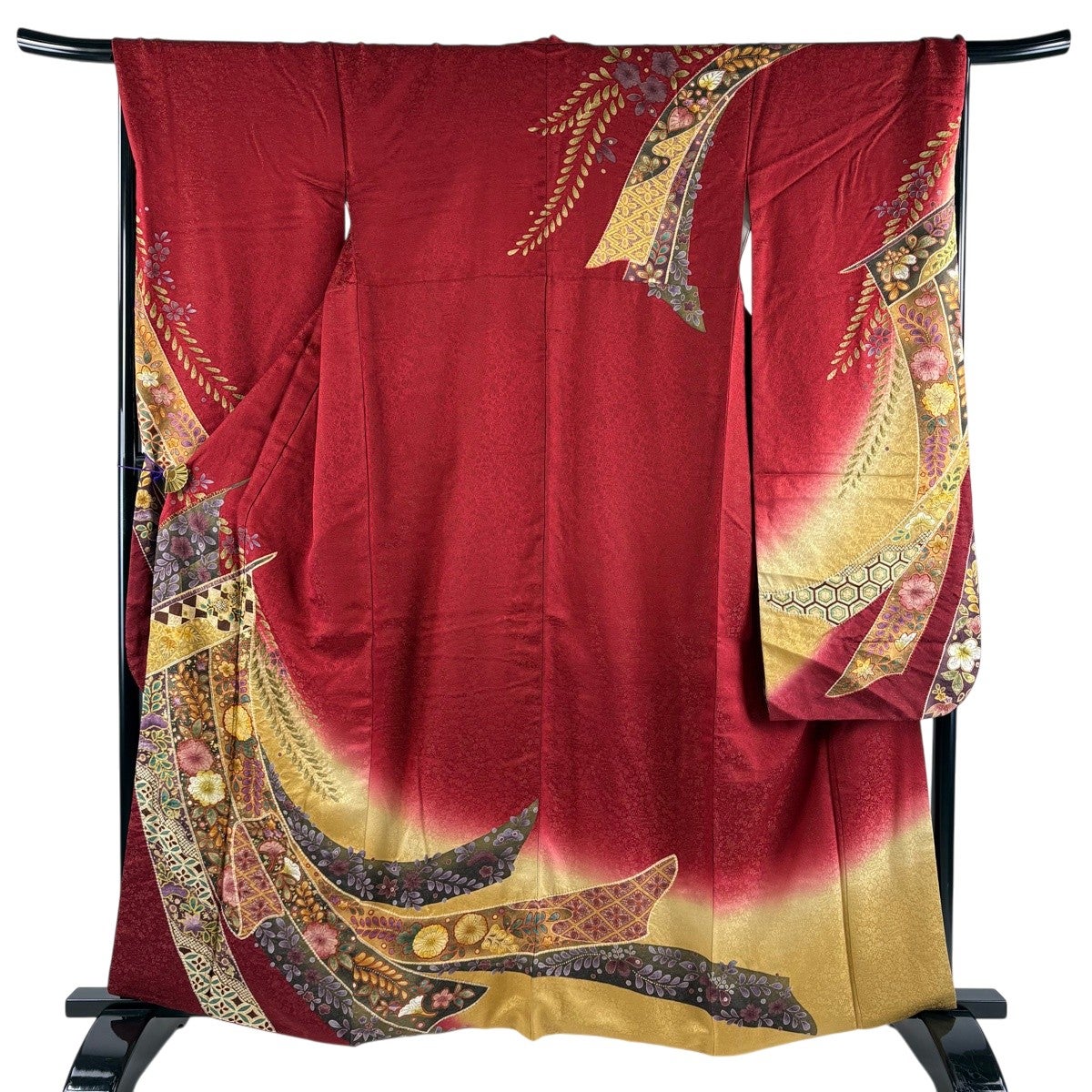 振袖 身丈162cm 裄丈68cm L 袷 菊 七宝 金通し 金彩 赤 正絹 名品