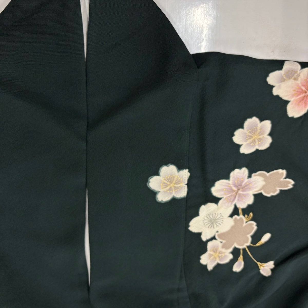 振袖 身丈170cm 裄丈70cm L 袷 鈴乃屋 桜 ヱ霞 絞り 金彩 深緑 正絹