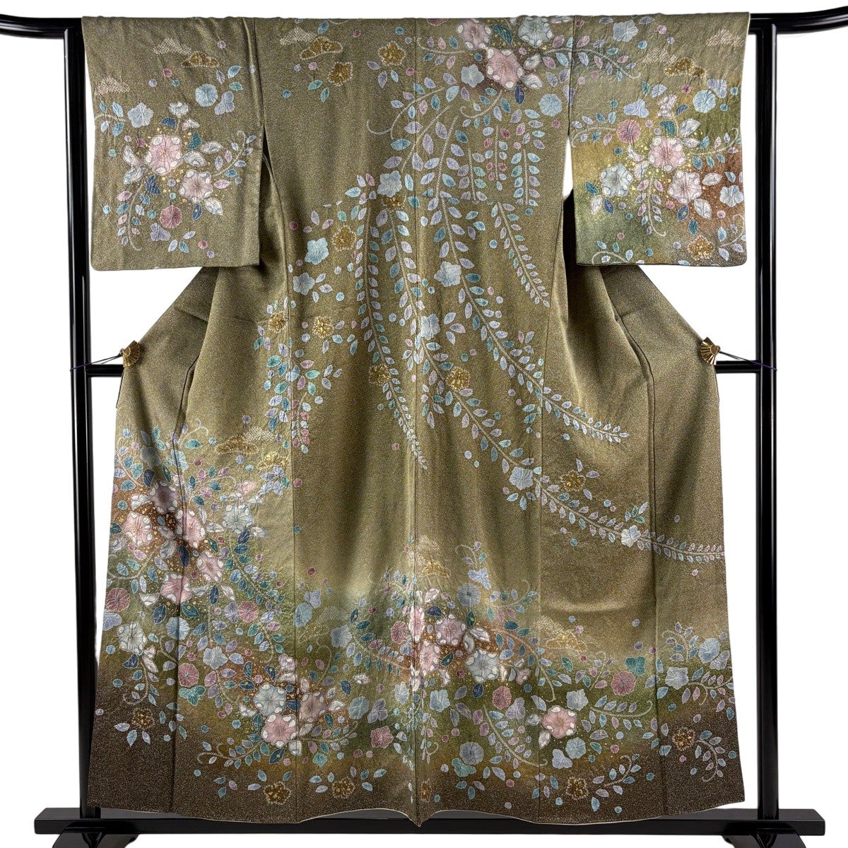 訪問着 身丈158cm 裄丈64cm M 袷 落款あり 辻が花柄 金彩 ぼかし 薄緑