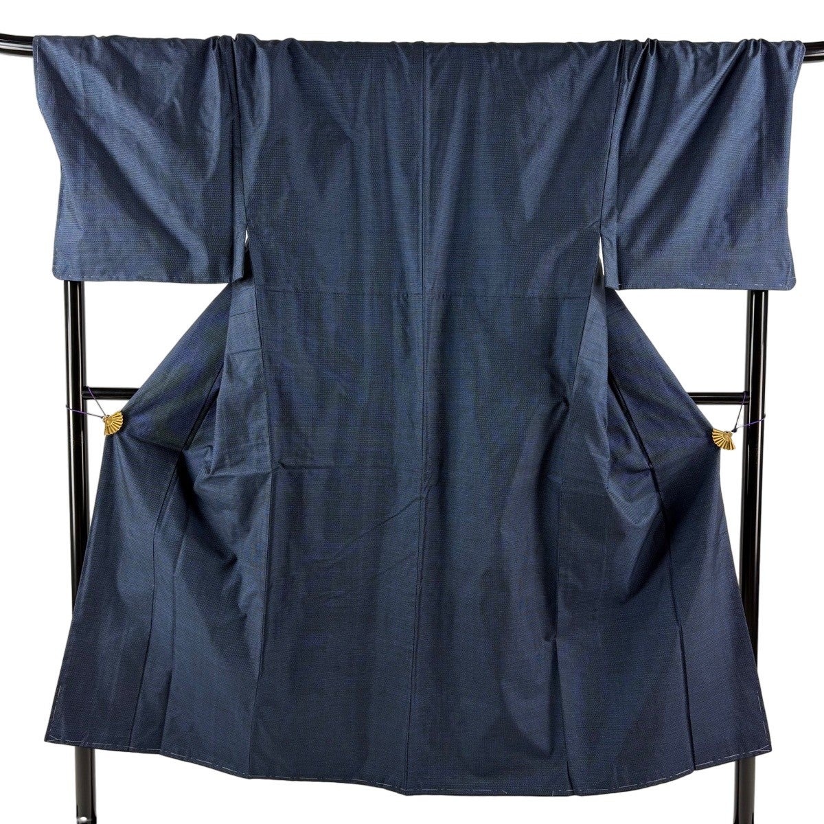 美品】 男着物 身丈145.5cm 裄丈72cm M 袷 紬 アンサンブル 紺色 正絹