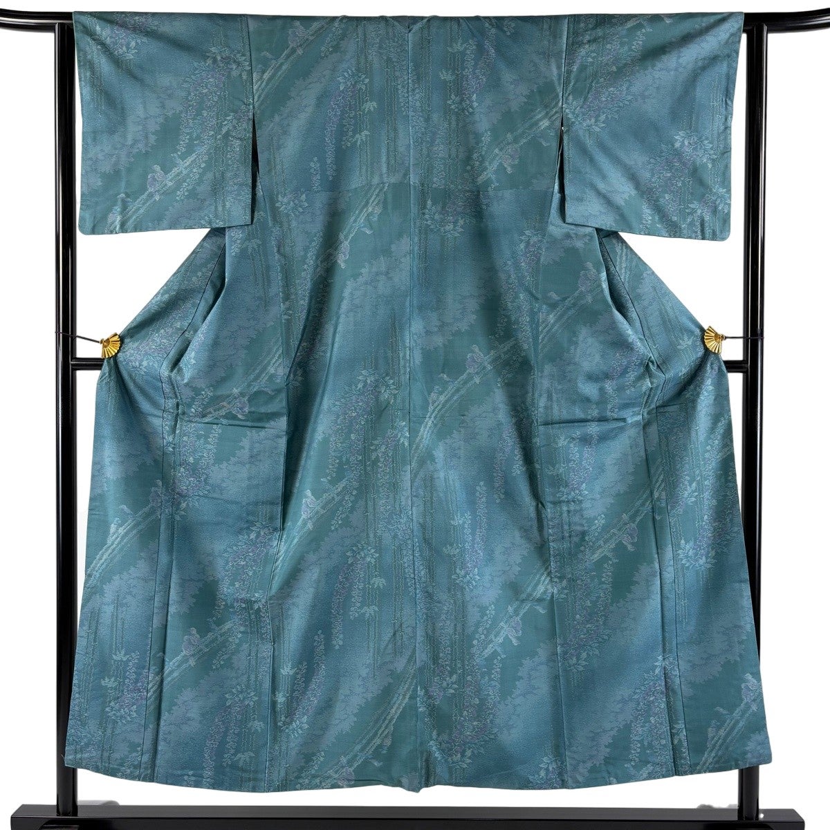 美品】 紬 身丈152.5cm 裄丈62.5cm S 袷 花 幾何学模様 クリーム 正絹