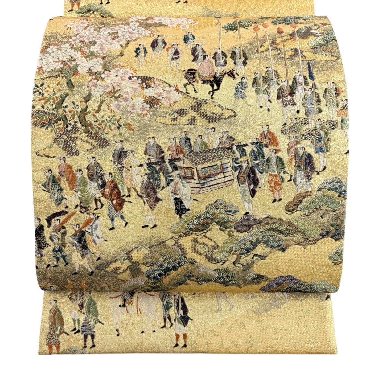 美品】 袋帯 秀品 加賀藩大名行列 箔 金糸 金色 六通 正絹｜中古・古着