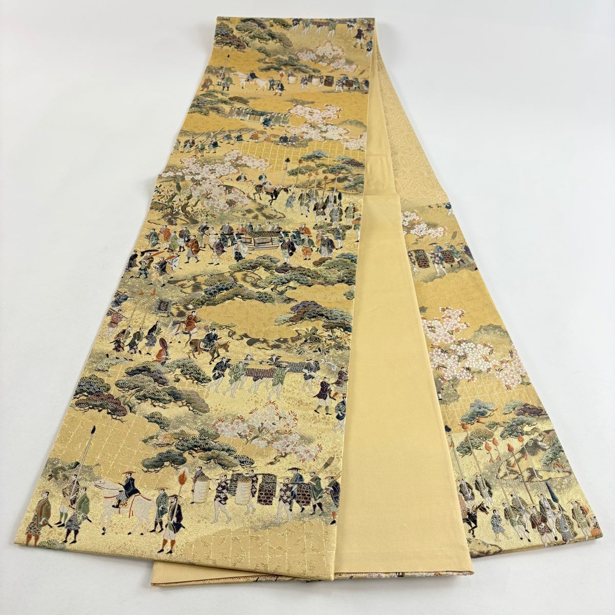 美品】 袋帯 秀品 加賀藩大名行列 箔 金糸 金色 六通 正絹｜中古・古着