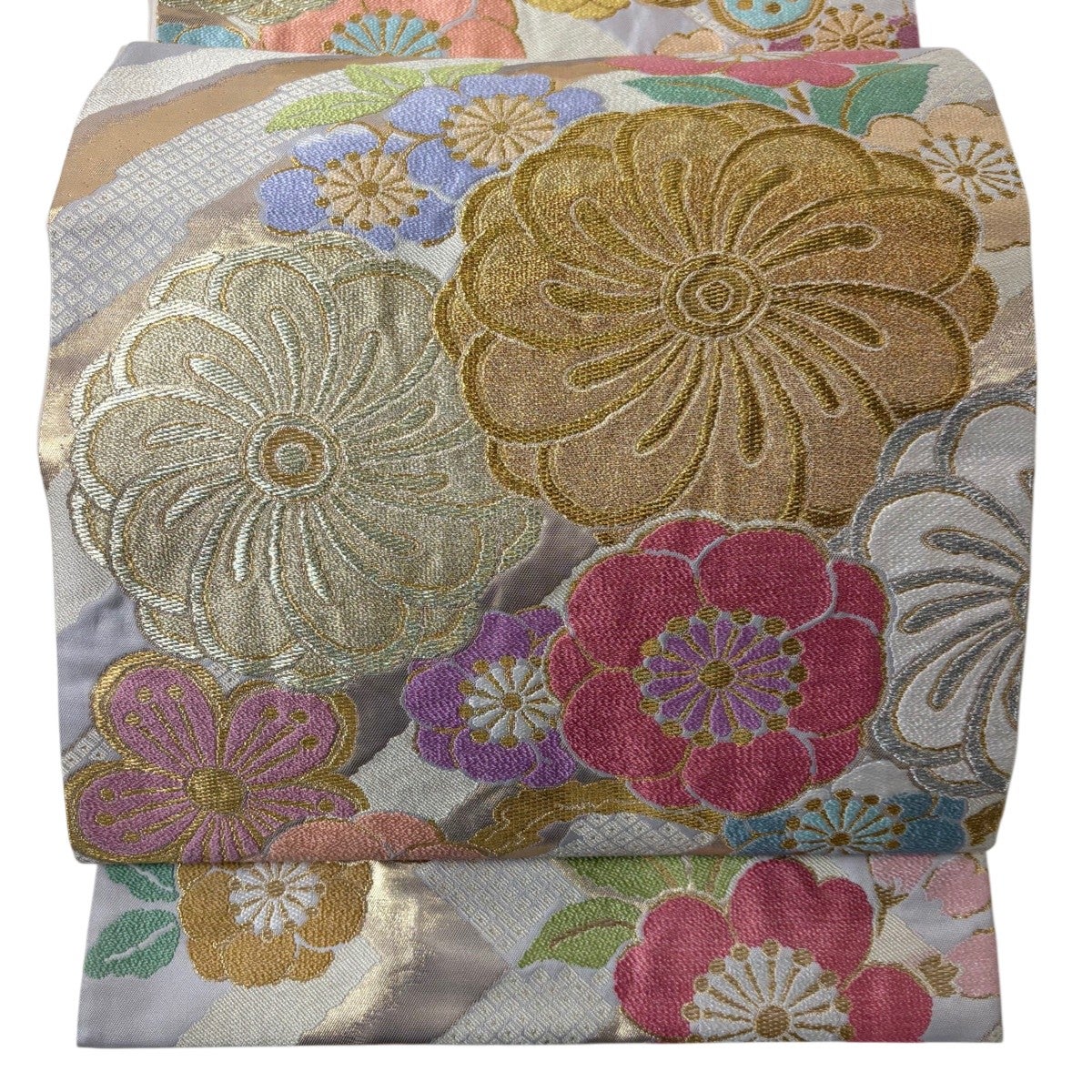 美品】 袋帯 秀品 若松 枝梅 金糸 箔 黒 六通 正絹｜中古・古着