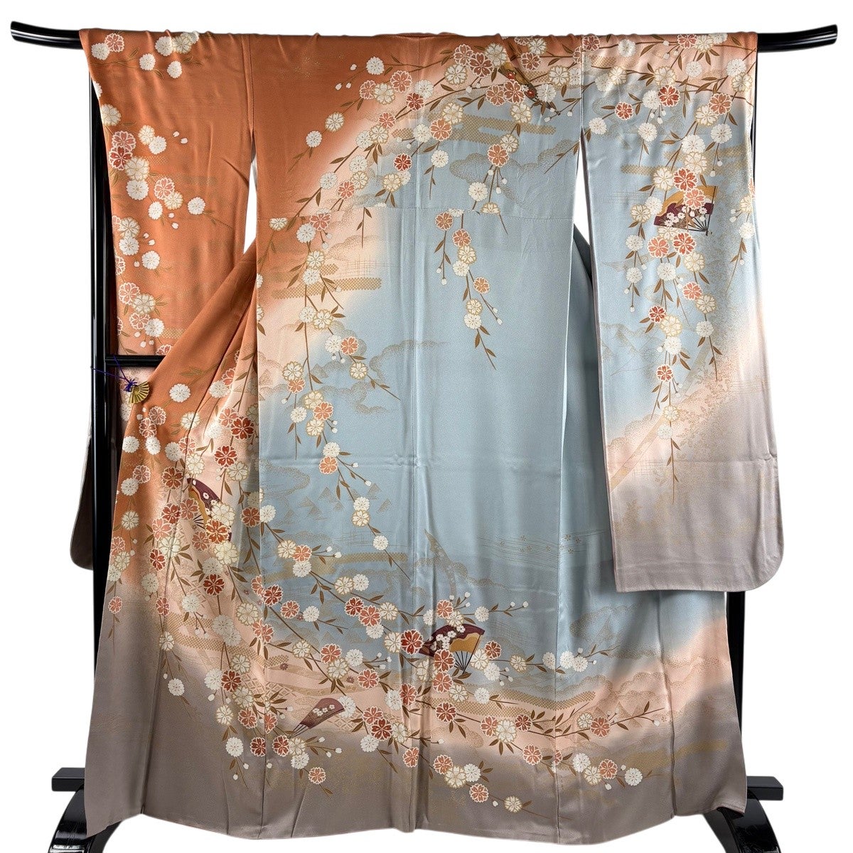 美品】 振袖 身丈161cm 裄丈67.5cm L 袷 鈴乃屋 秋草 梅 銀通し 金彩
