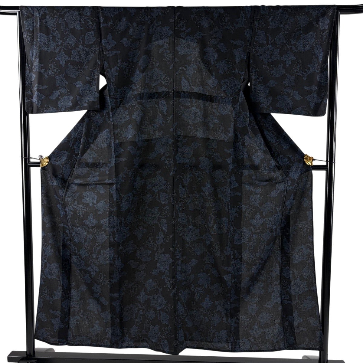 美品】 紬 身丈155.5cm 裄丈62cm S 薄物 夏紬 幾何学 黒 正絹 秀品