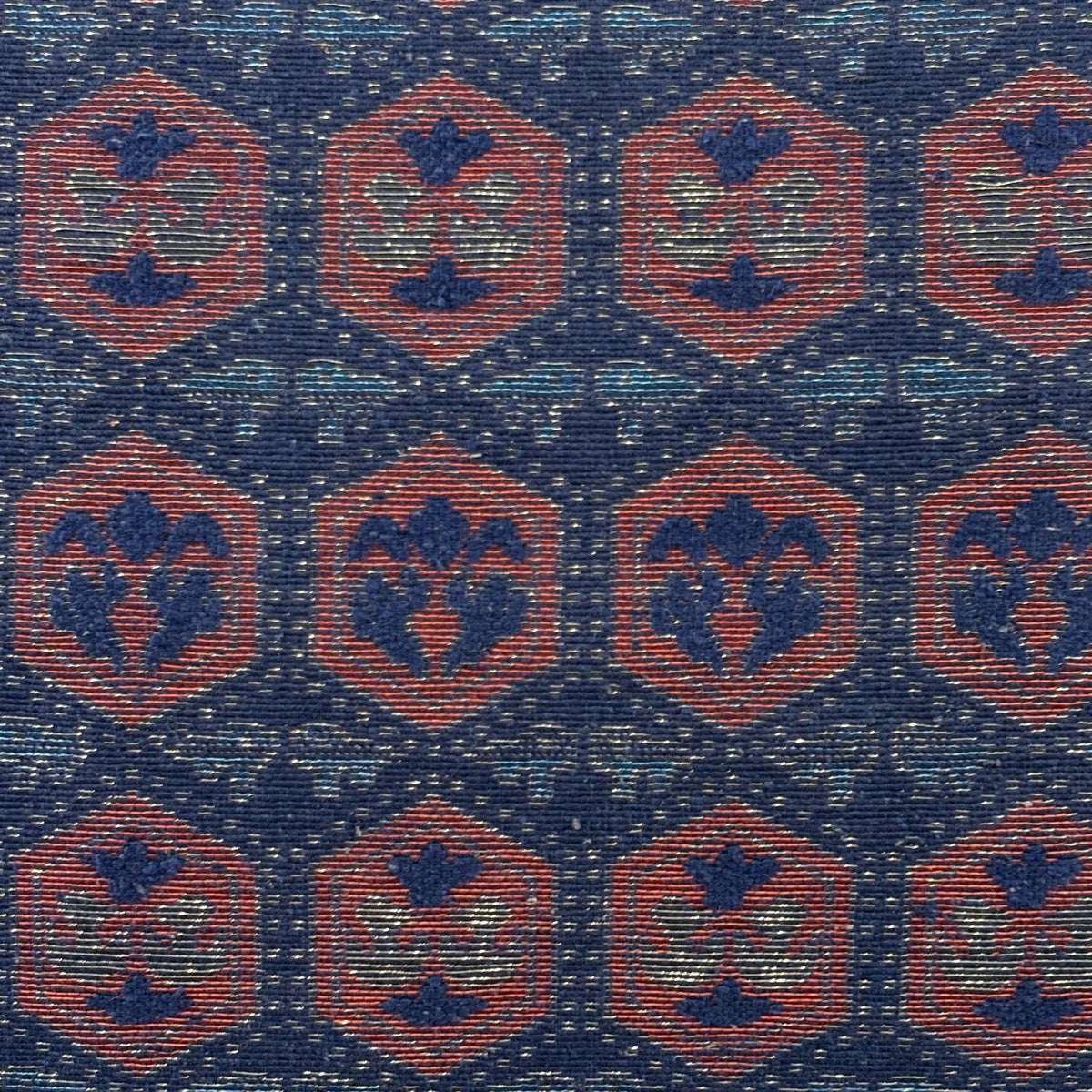 名古屋帯 優品 八寸名古屋帯 松葉仕立て 向かい鳥 亀甲 金銀糸 紺色