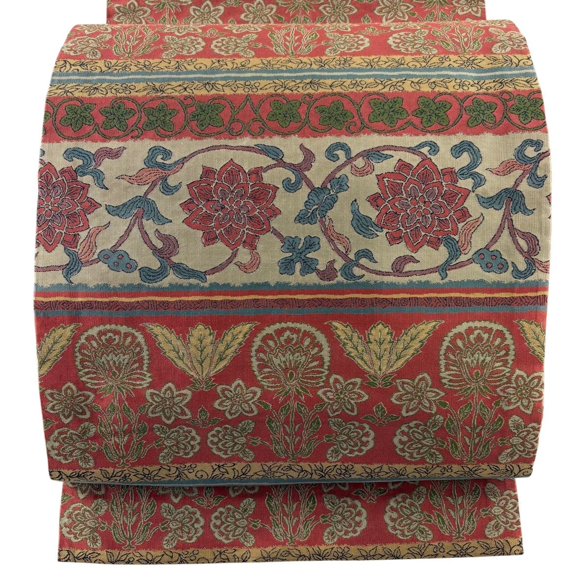 開き名古屋帯 優品 花唐草 草花 ピンク 正絹｜中古・古着・リサイクル