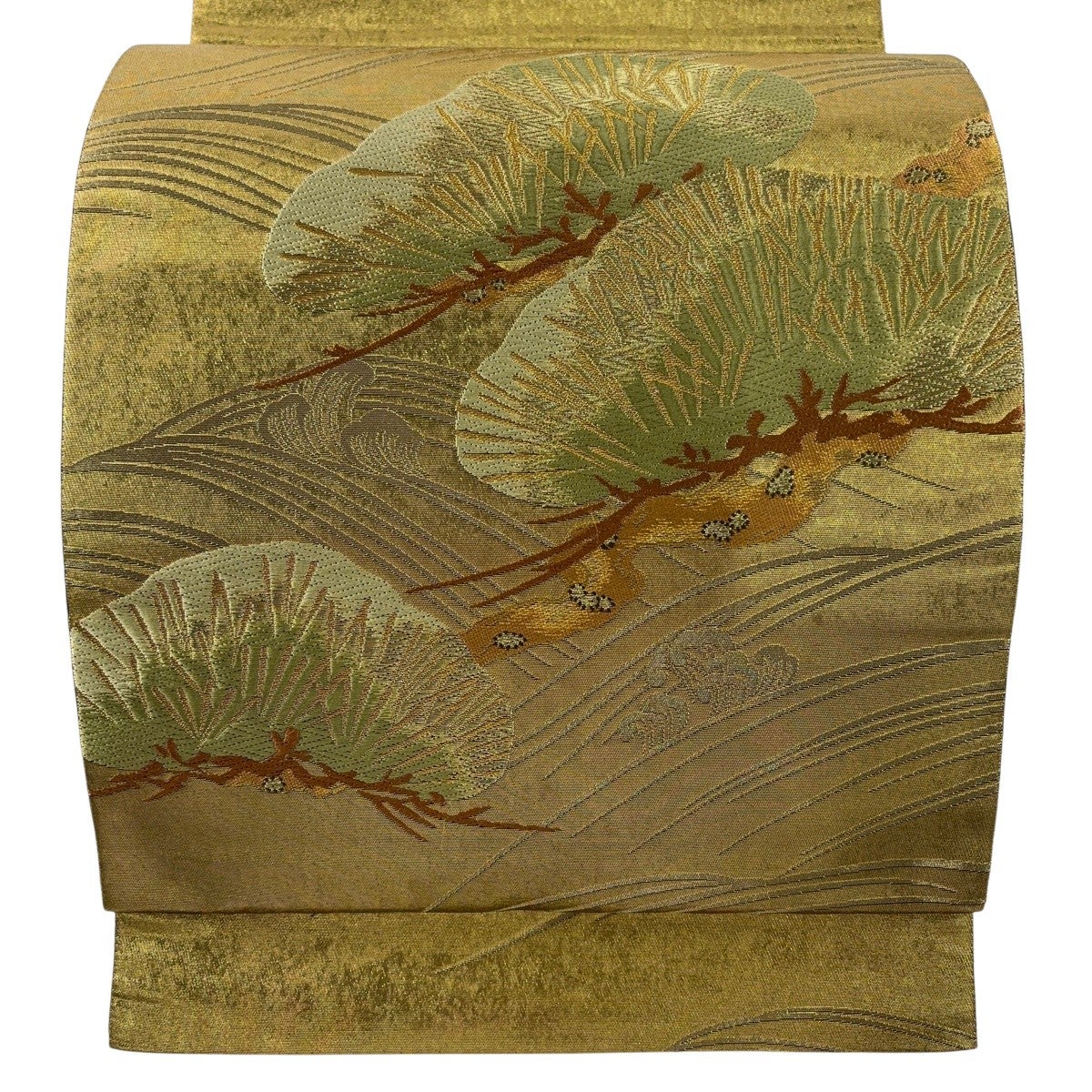 袋帯 名品 関西仕立て 華文 花喰鳥 螺鈿 箔 金色 お太鼓柄 正絹｜中古