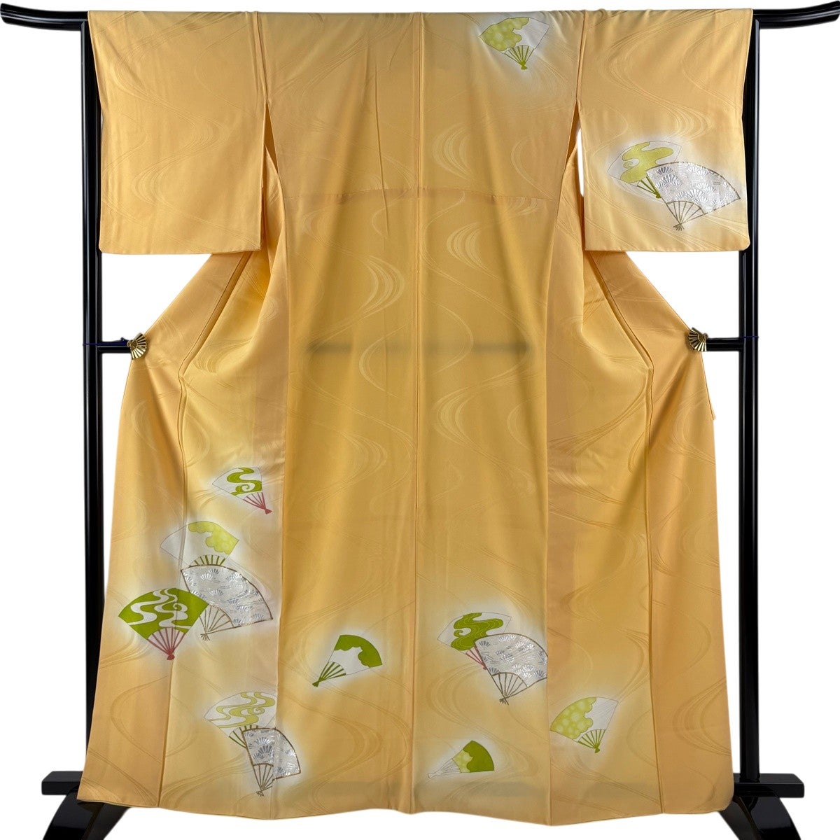 美品】 付下げ 身丈163.5cm 裄丈67cm M 袷 扇面 草花 螺鈿 金銀彩 茶