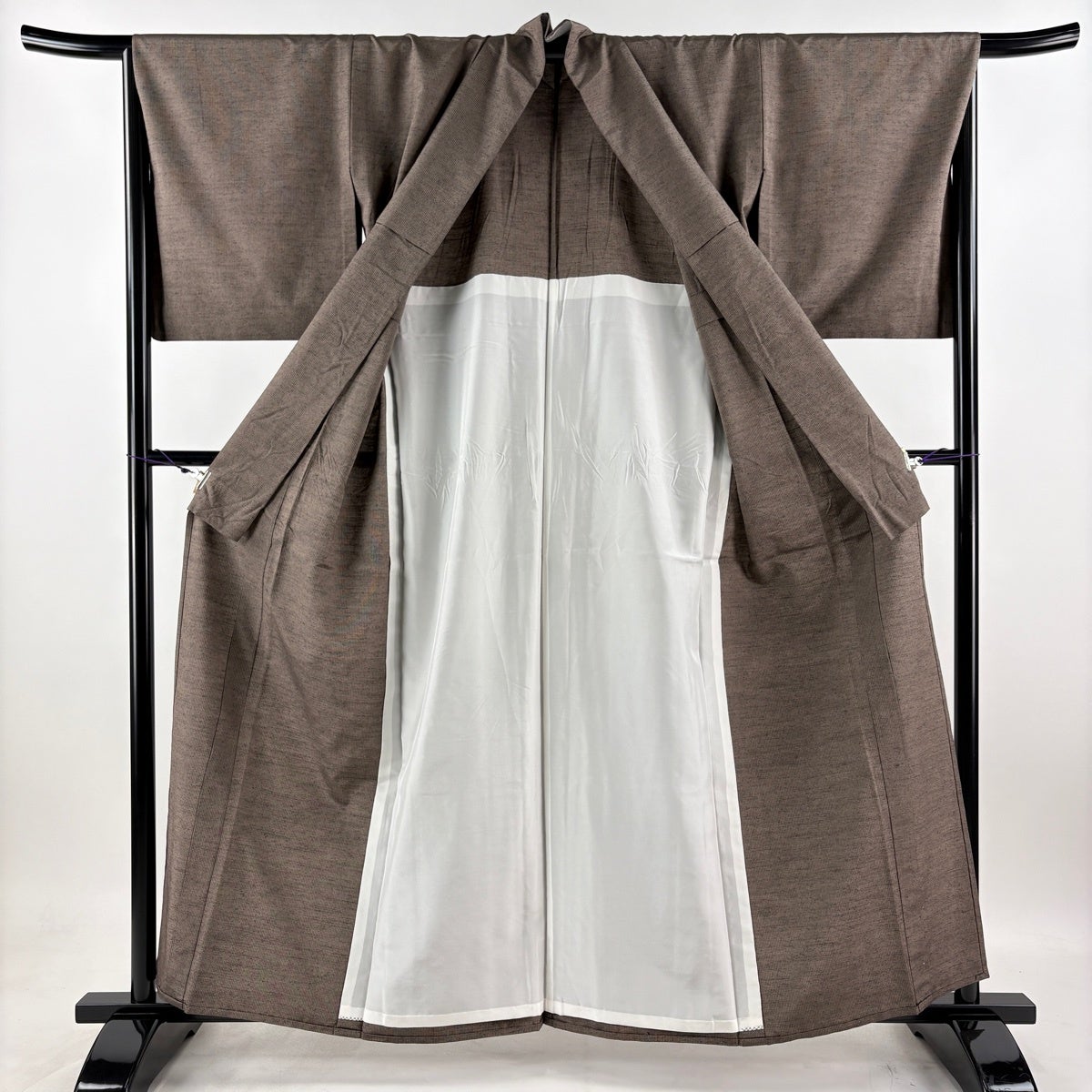 美品】 紬 身丈159.5cm 裄丈65.5cm M 単衣 柿渋紬 縦縞 焦茶色 正絹 秀
