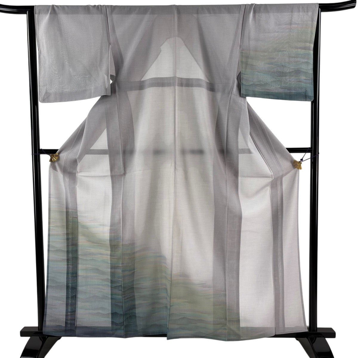 美品】 付下げ 身丈160.5cm 裄丈66cm M 薄物 夏紬 遠山 霞 薄紫 正絹