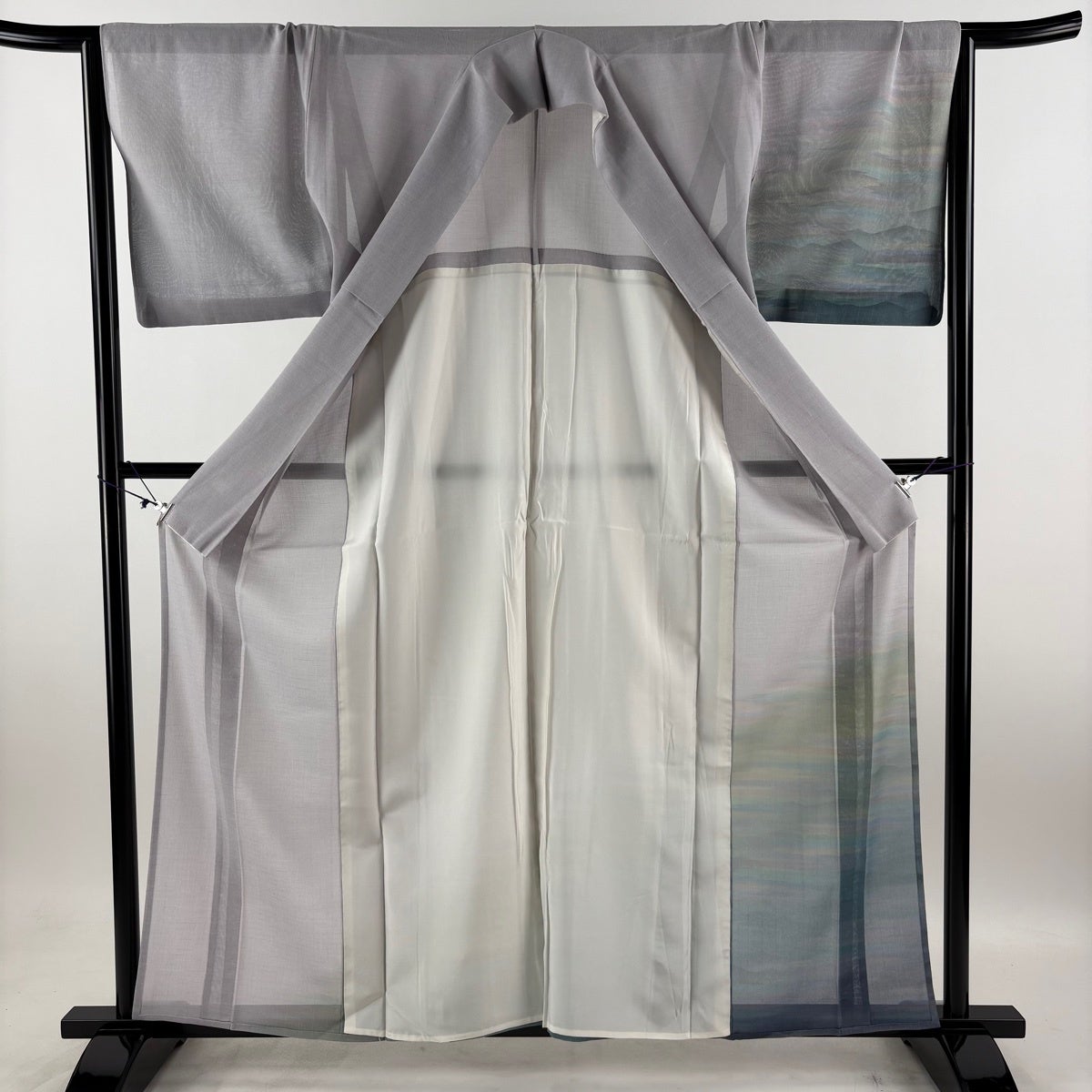 美品】 付下げ 身丈160.5cm 裄丈66cm M 薄物 夏紬 遠山 霞 薄紫 正絹
