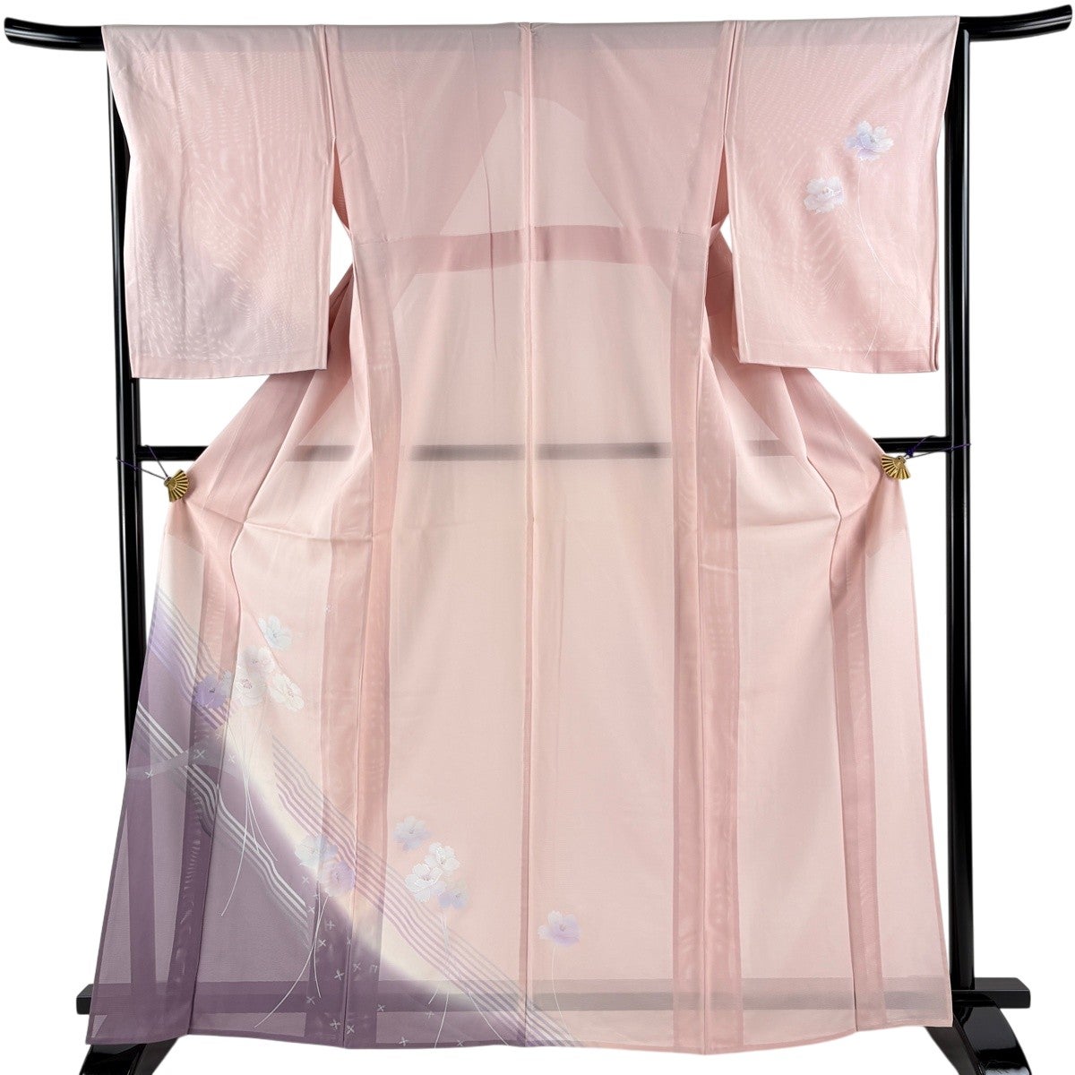 絽小紋 花更紗かわいいラベンダーピンク 裄70cm 新品未着用 美品】 付下げ 身丈165.5cm 裄丈66cm M 薄物 絽 草花 小花 銀彩