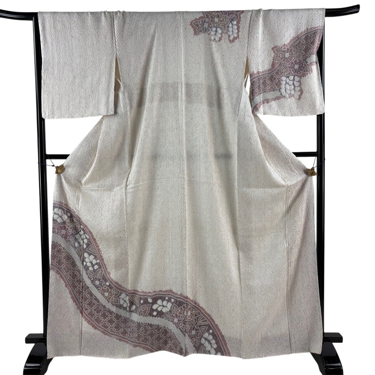 訪問着 身丈166.5cm 裄丈68.5cm L 袷 草花 松皮菱 総絞り 薄ピンク