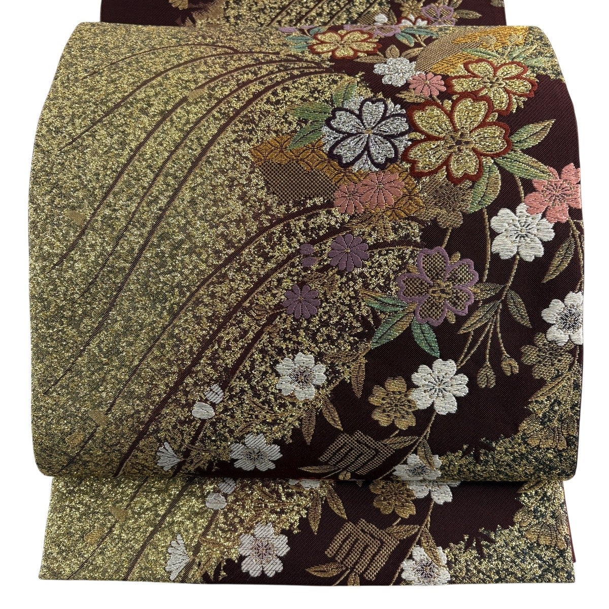 袋帯 秀品 やまと 桜 扇面 唐織 箔 金色 六通 正絹｜中古・古着
