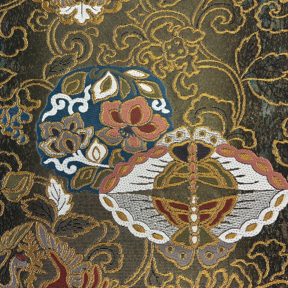 美品】 袋帯 名品 花鳥 蝶 金銀糸 刺繍 黒 六通 正絹｜中古・古着