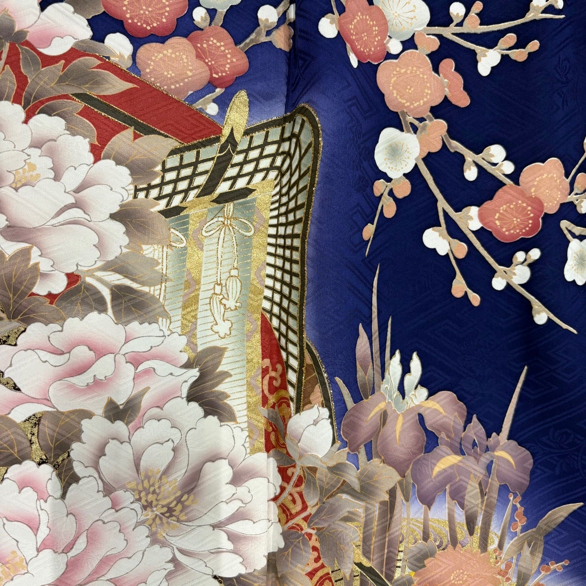 振袖 身丈165cm 裄丈65cm M 袷 御所車 金彩 箔 金彩 青紫 正絹 秀品