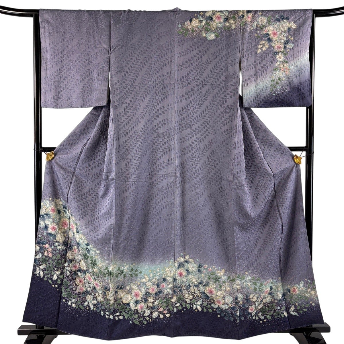 付下げ 身丈155cm 裄丈63.5cm S 袷 辻が花柄 ぼかし 紫 正絹 名品