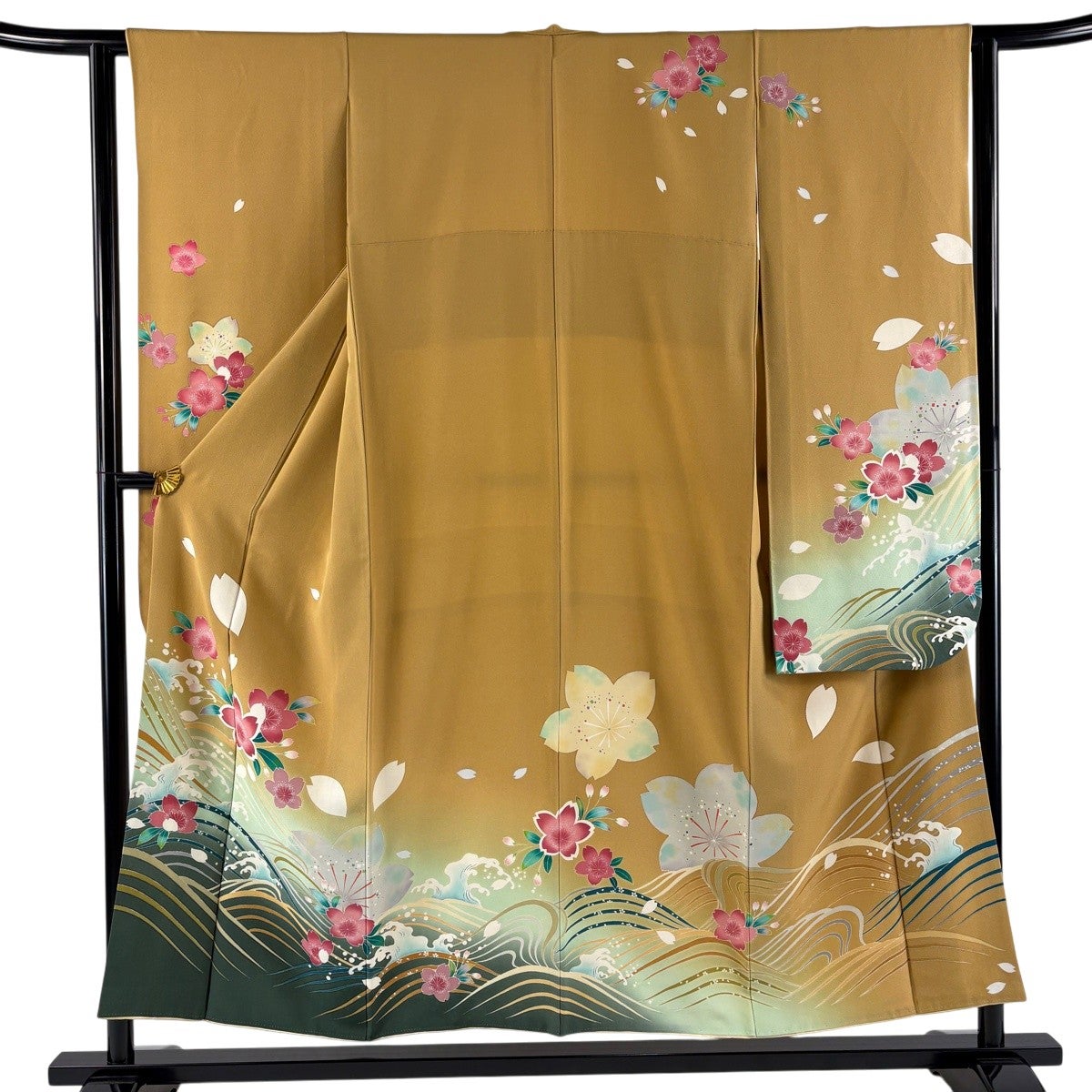 美品】 振袖 身丈153cm 裄丈62.5cm S 袷 井上紀誉一 落款あり 桜 波頭