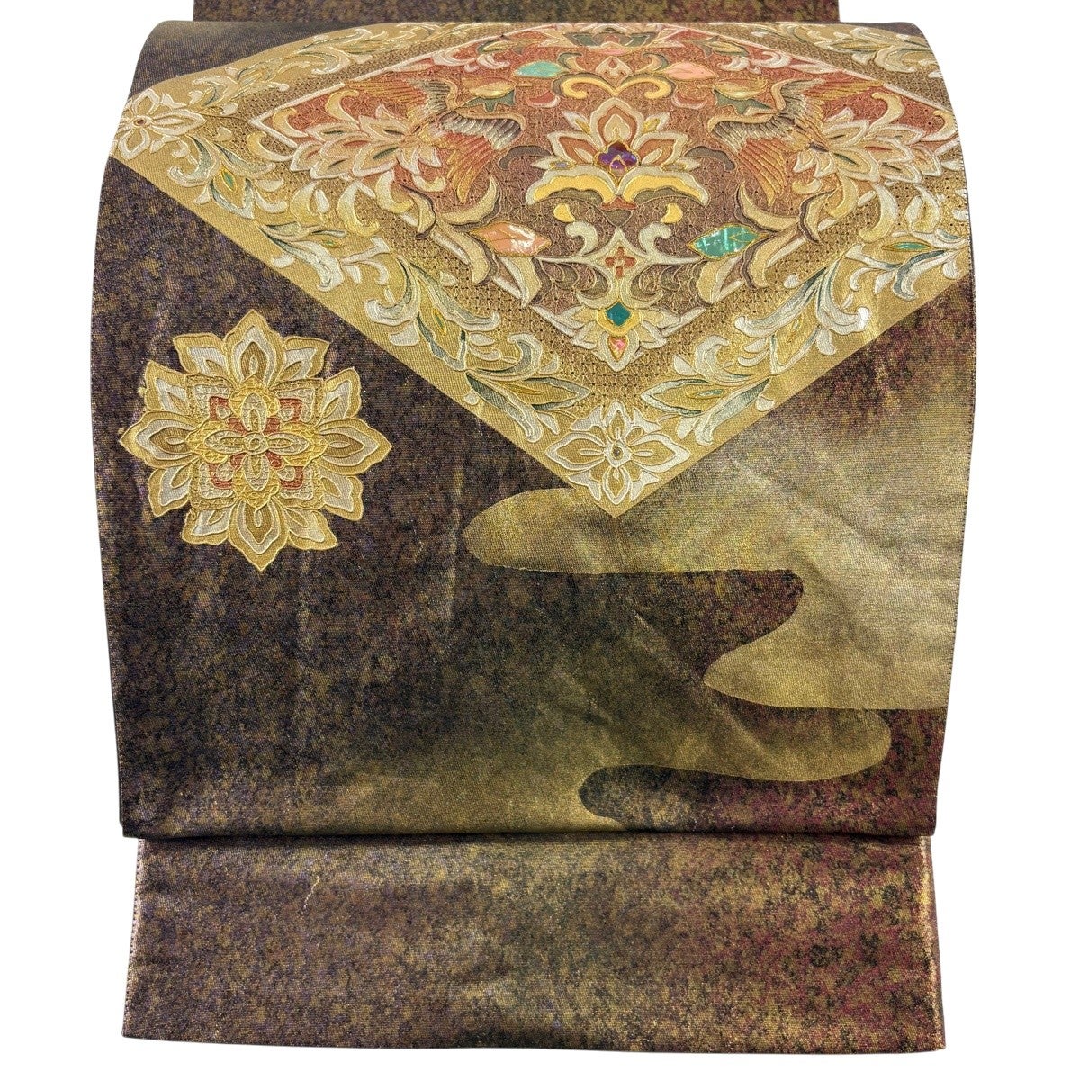 袋帯 名品 華文 花唐草 螺鈿 金彩 金色 お太鼓柄 正絹｜中古・古着