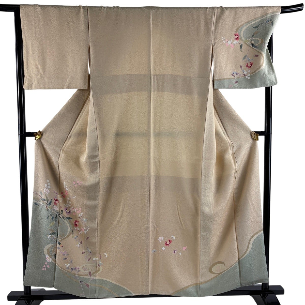 美品】 付下げ 身丈156cm 裄丈68cm L 袷 やまと 枝花 流水 染め分け