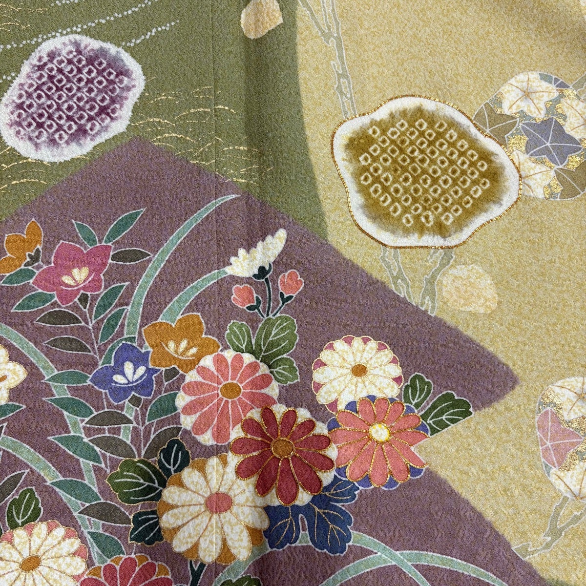 美品】 訪問着 身丈171.5cm 裄丈69cm L 袷 菊 枝梅 金糸 金彩 ベージュ