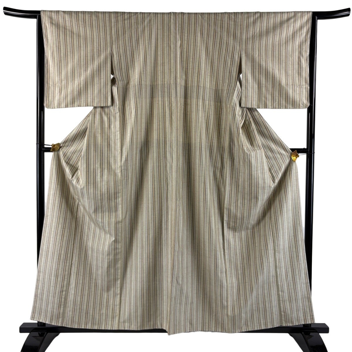 美品】 紬 身丈156.5cm 裄丈63cm S 袷 古知谷紬 証紙あり 縞 幾何学 青