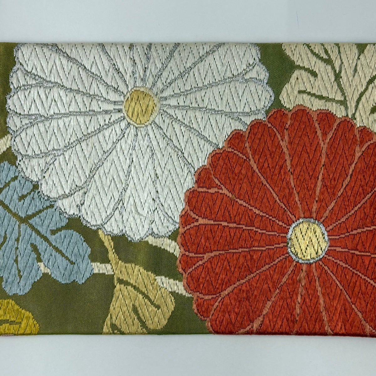 名古屋帯 秀品 菊 唐織 金銀糸 抹茶色 正絹｜中古・古着・リサイクル