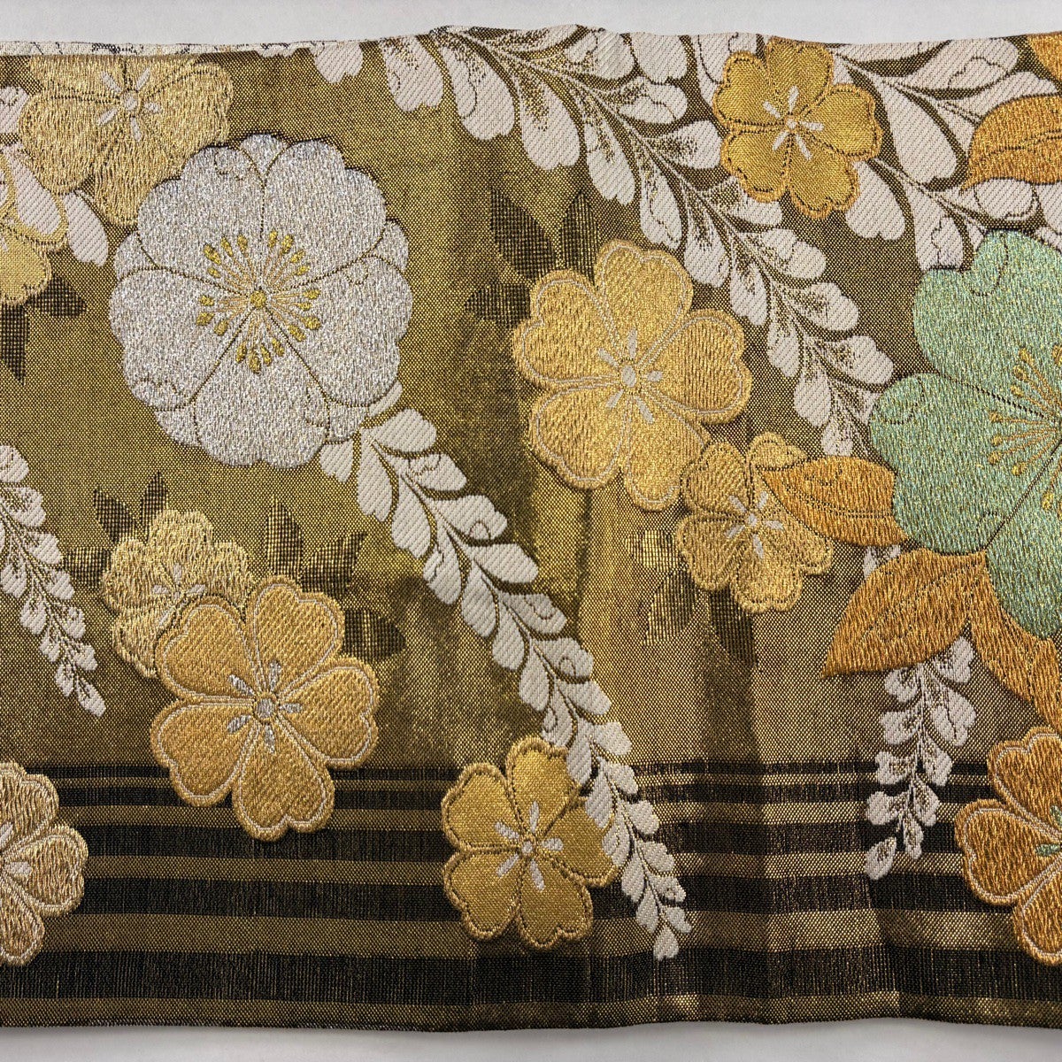 袋帯 秀品 辻が花柄 縞 箔 金糸 金茶 全通 正絹｜中古・古着