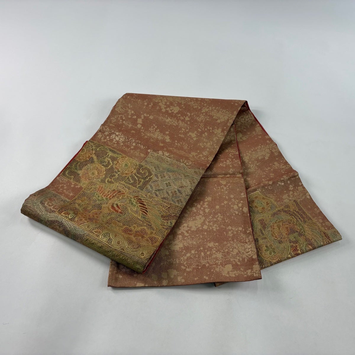 袋帯 秀品 鳳凰 花唐草 刺繍 金彩 赤茶 お太鼓柄 正絹｜中古・古着