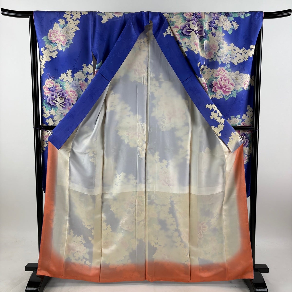 振袖 身丈166cm 裄丈64.5cm M 袷 草花 金彩 ぼかし 青紫 正絹 優品