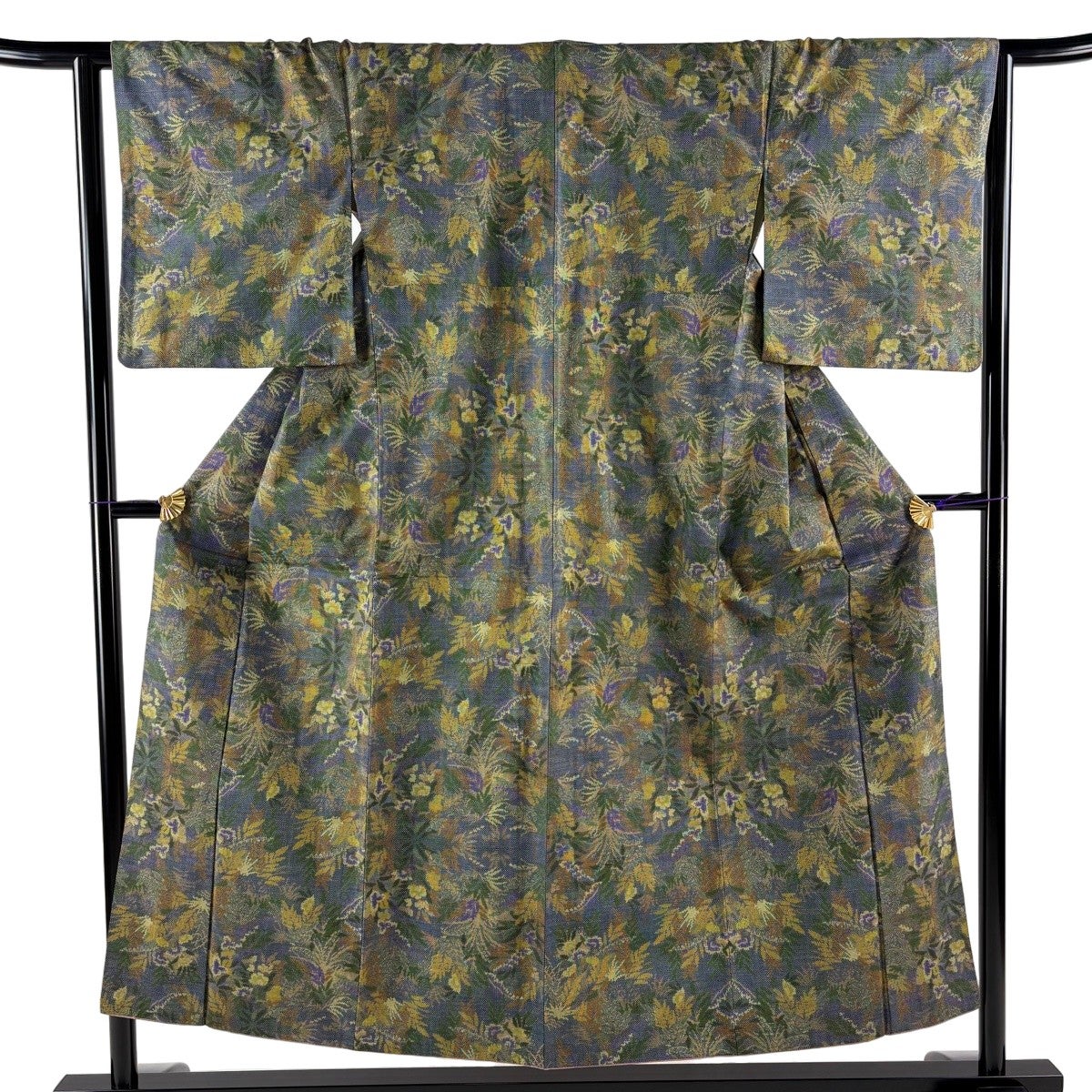 紬 身丈152cm 裄丈62cm S 袷 草花 黄土色 正絹 優品｜中古・古着