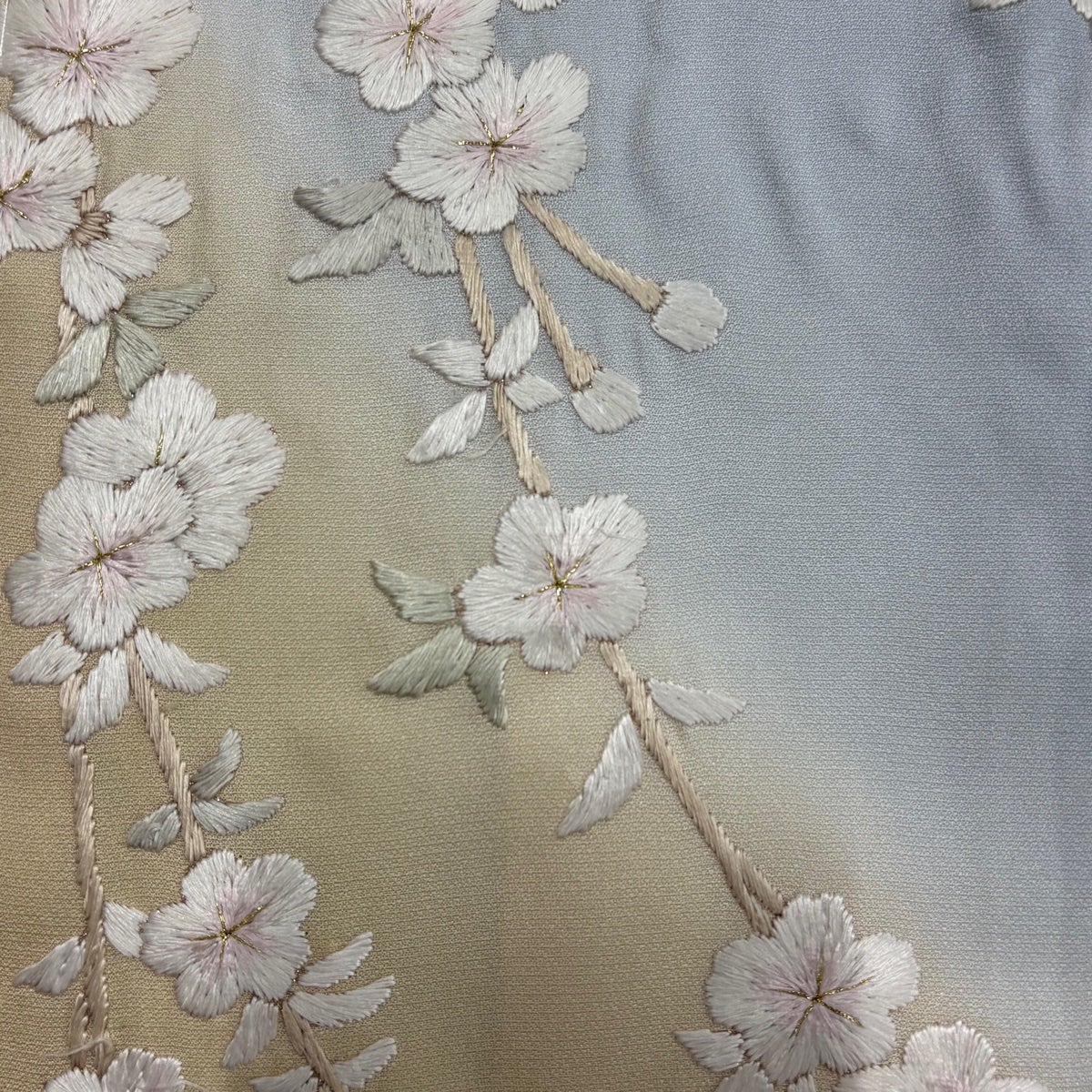 美品】 訪問着 身丈156cm 裄丈61cm S 袷 桜 刺繍 金糸 水色 正絹 逸品