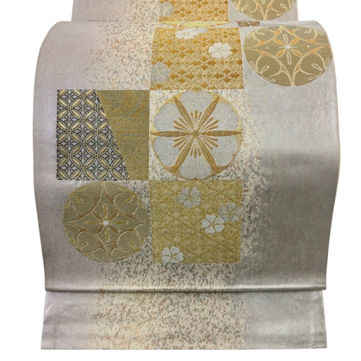 美品】 名古屋帯 秀品 夏帯 絽 八寸名古屋帯 色紙 草花 金銀糸 薄緑