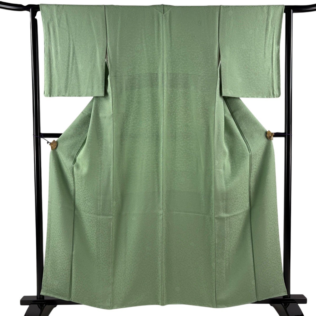 美品】 色無地 身丈159cm 裄丈63cm S 袷 地紋 薄緑 正絹 秀品｜中古